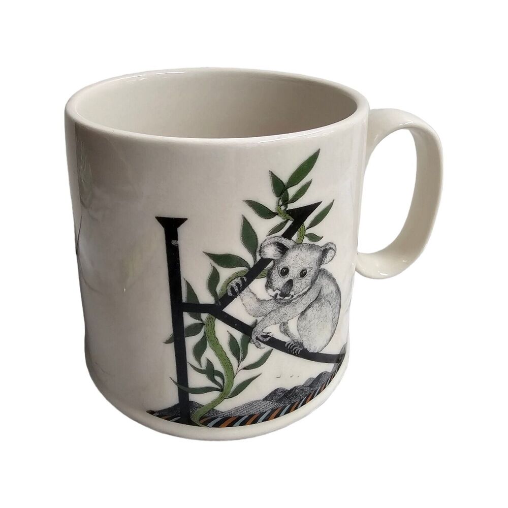 Anthropologie Florence Balducci Letter K Koala‎ Coffee Mug White Black 16 oz